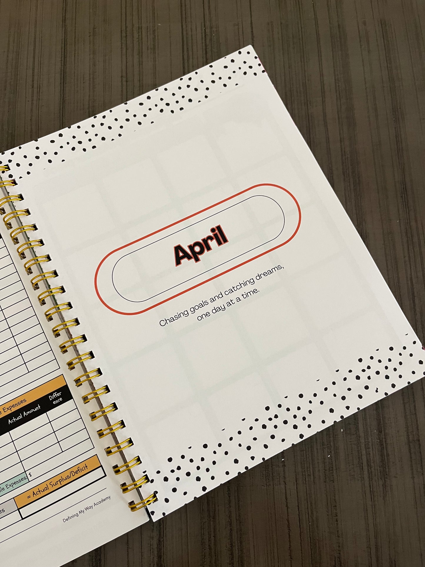 Hustle & Flow Planner branded monthly planning page mockups featuring white backgrounds bold, feminine branding designed for busy moms and creators.