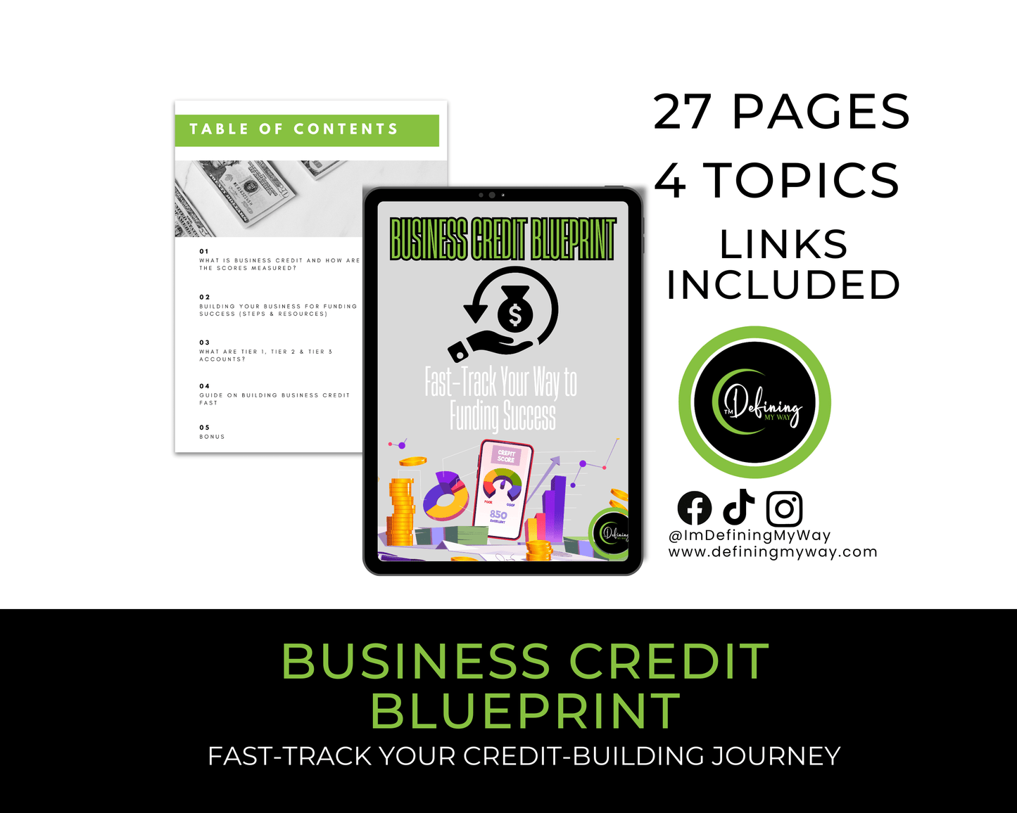 Business Credit Blueprint guide on tablet, promoting fast tracking business funding success.