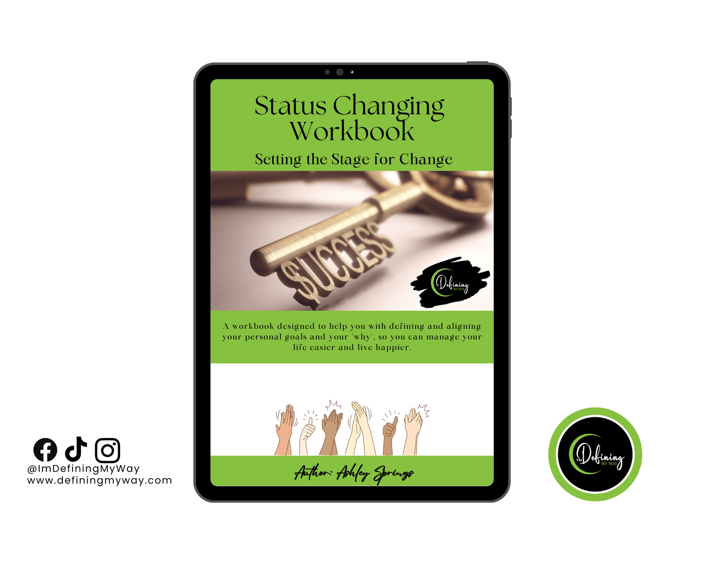 Goal Setting & Mindset Reset Tool for Moms navigating workbook displayed on a tablet.