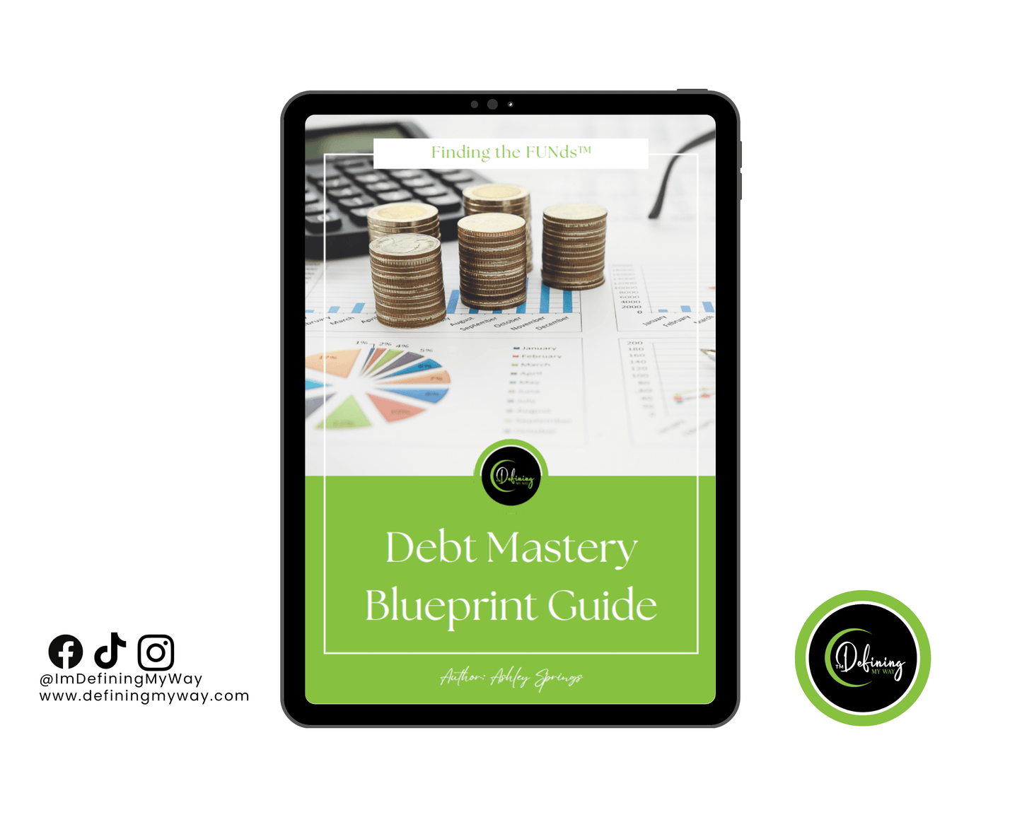 Debt Payoff guide for Moms navigating debt management and freedom workbook displayed on a tablet.