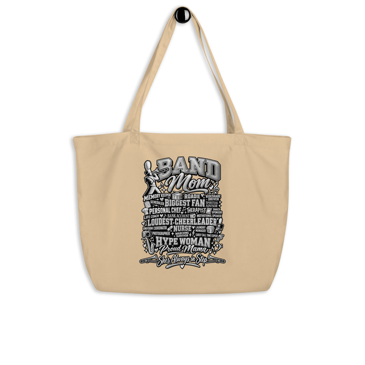 oyster Band Mom tote bag with "All My Roles" design, front view