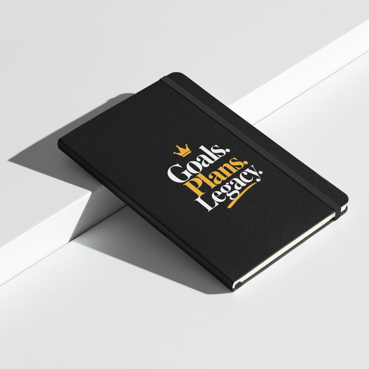 Black hardcover Goals. Plans. Legacy. journal, alternate front view