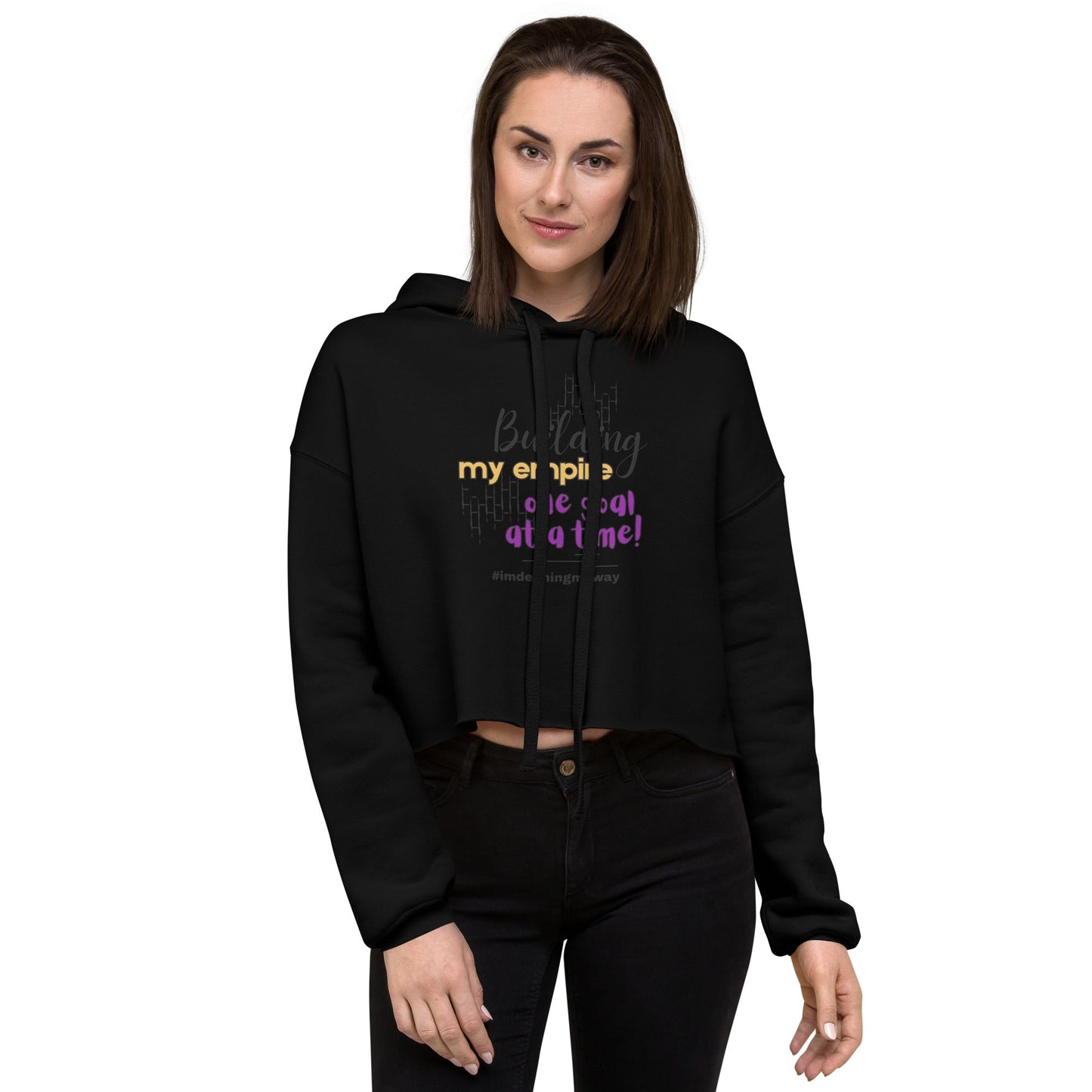Black Glow-Up Boss Mom Crop Hoodie with Empire Quote