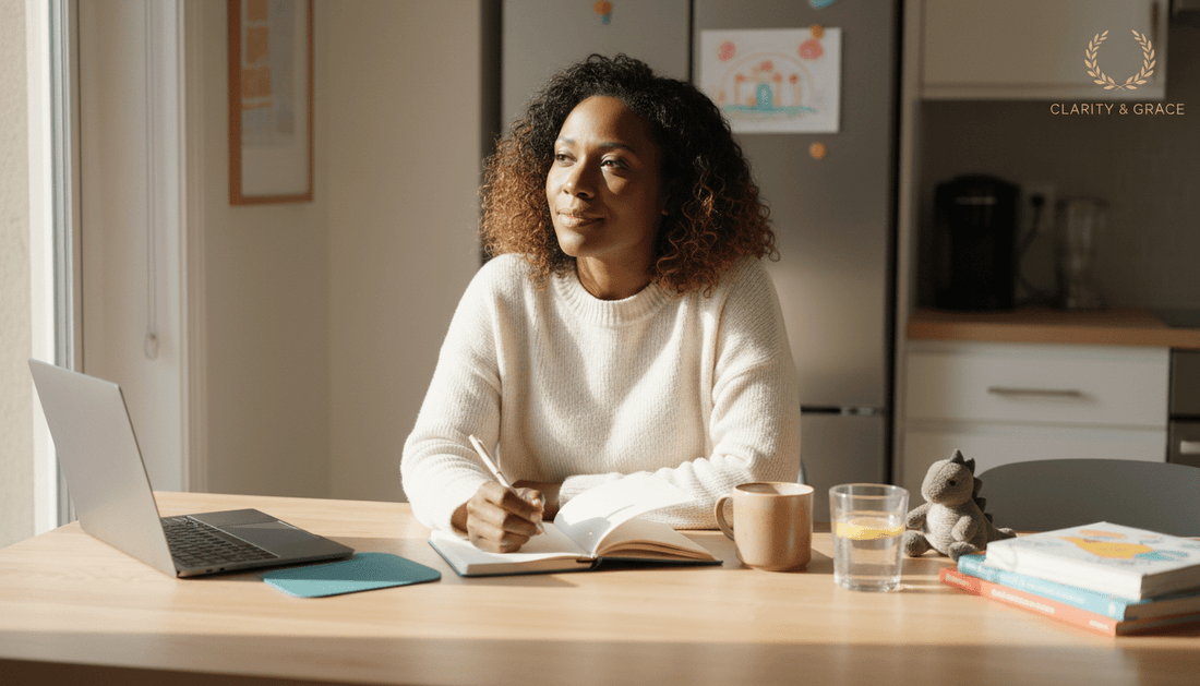 A mom clearing emotional clutter and finding mental clarity for improved productivity; emotional clutter and productivity for busy moms. 