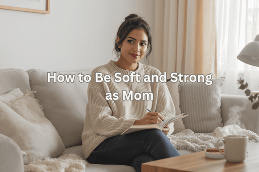 A calm, confident mom representing emotional balance, softness, and strength in modern motherhood.
