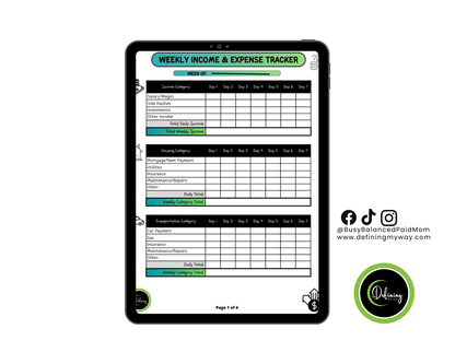 5-Step Budgeting Blueprint | Weekly Budget for beginners and professionals mockup displayed on a tablet.