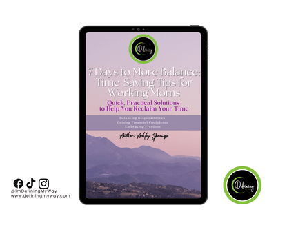 More Balance for Moms: Proven Tips and Strategies for a Calmer Life workbook displayed on a tablet.