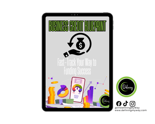 Business Credit Blueprint guide on tablet, promoting fast tracking business funding success.