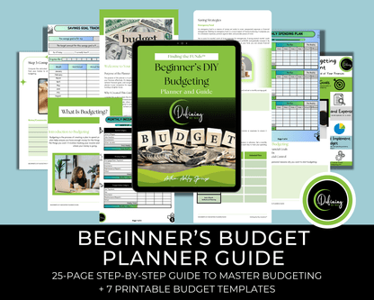 Budget Planner for Busy Moms | Beginner's DIY Budget Planner & Guide showcasing workbook page mockups of the budgeting workbook.