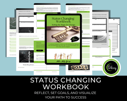 Goal Setting & Mindset Reset Tool for Moms showcasing sample page mockups of the workbook.