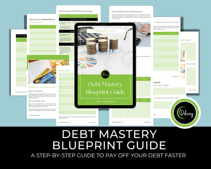 Debt Payoff guide for Moms navigating debt management and freedom showcasing sample page mockups of the workbook.