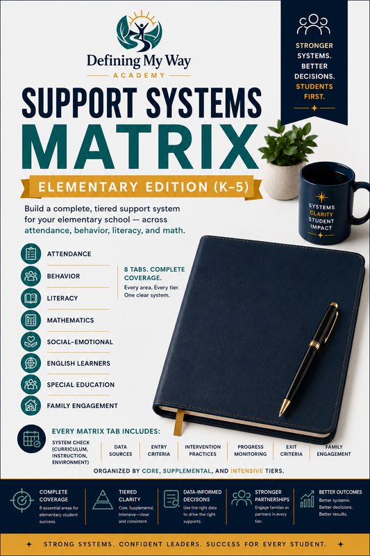 Support Systems Matrix Elementary Edition K-5 — Tiered Support Planning Tool — Defining My Way Academy
