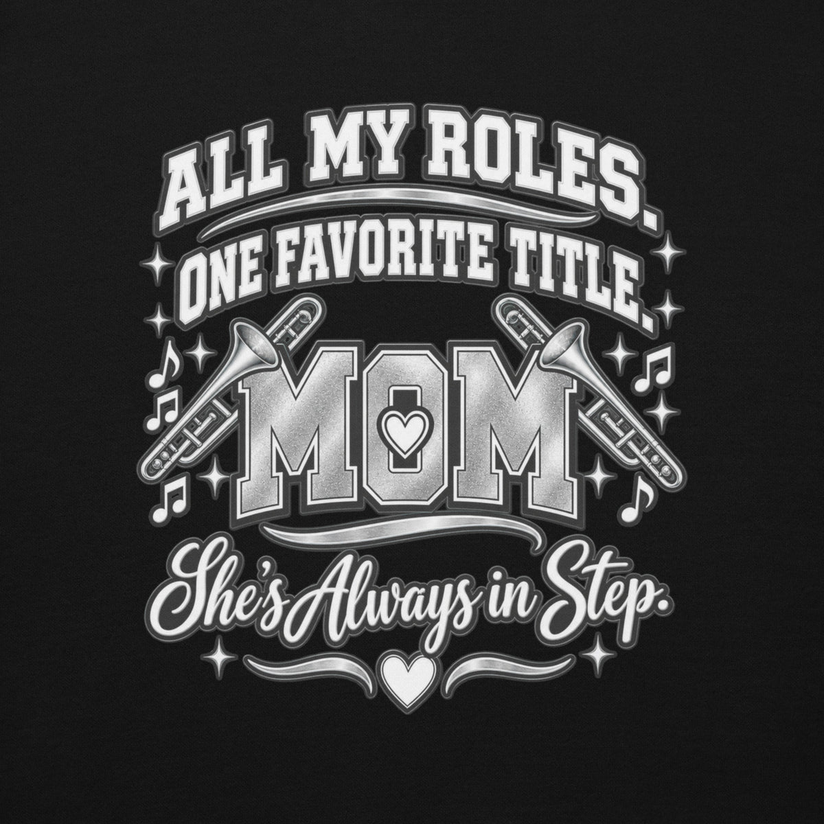 black Band Mom hoodie with "All My Roles" design, back view