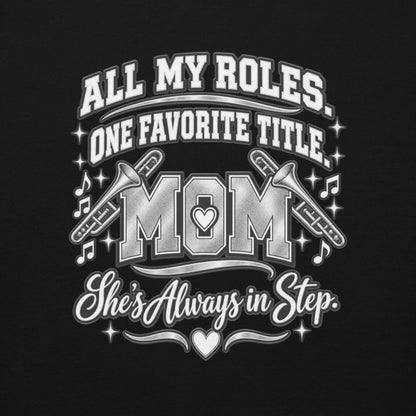 black Band Mom hoodie with "All My Roles" design, back view