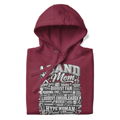 maroon Band Mom hoodie with "All My Roles" design, front view