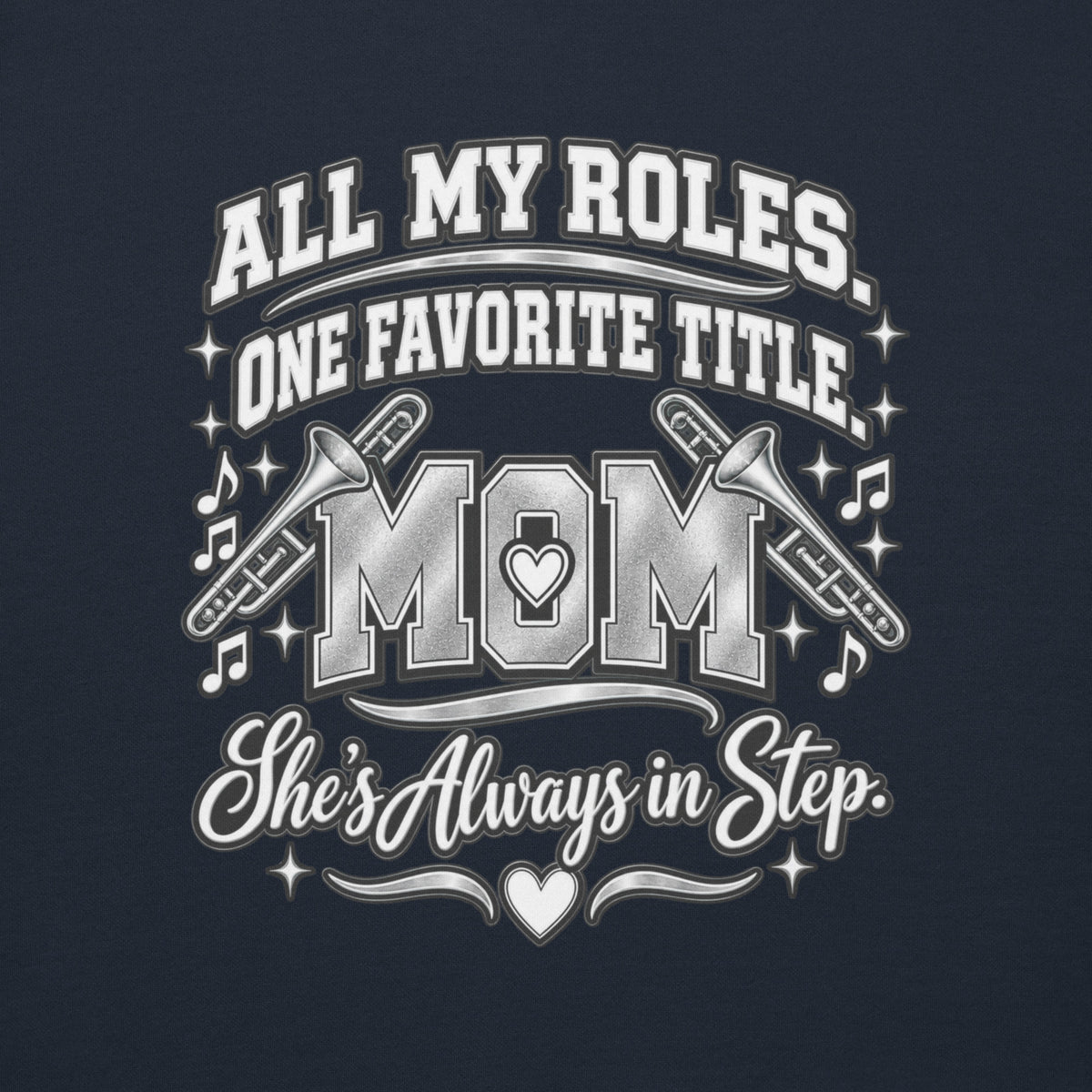 navy Band Mom hoodie with "All My Roles" design, back view