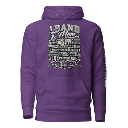 purple Band Mom hoodie with "All My Roles" design, front view