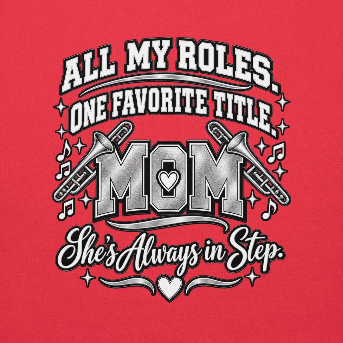 red Band Mom hoodie with "All My Roles" design, back view