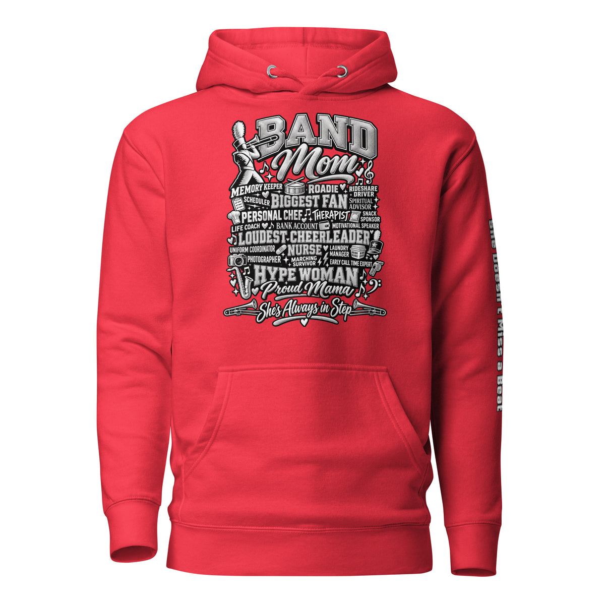 red Band Mom hoodie with "All My Roles" design, front view
