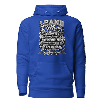 royal blue Band Mom hoodie with "All My Roles" design, front view