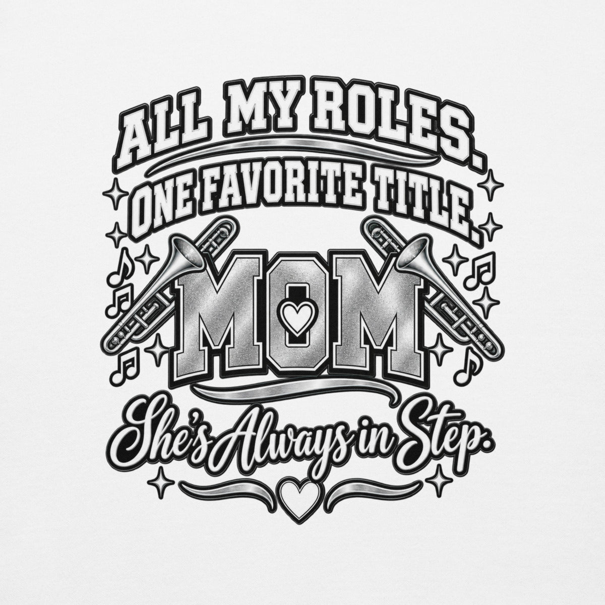 white Band Mom hoodie with "All My Roles" design, back view