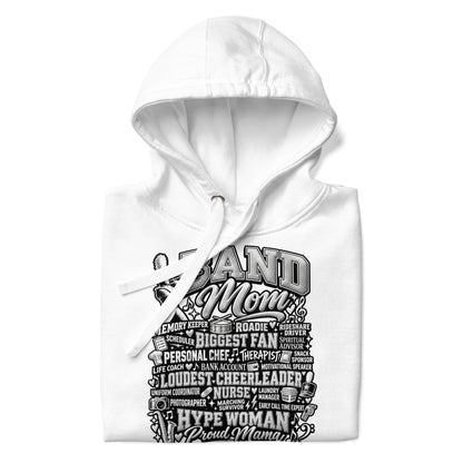 white Band Mom hoodie with "All My Roles" design, front view