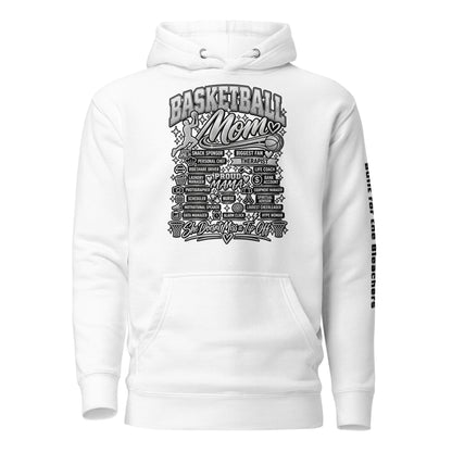 white Basketball Mom hoodie with "All My Roles" design, chrome print, front view
