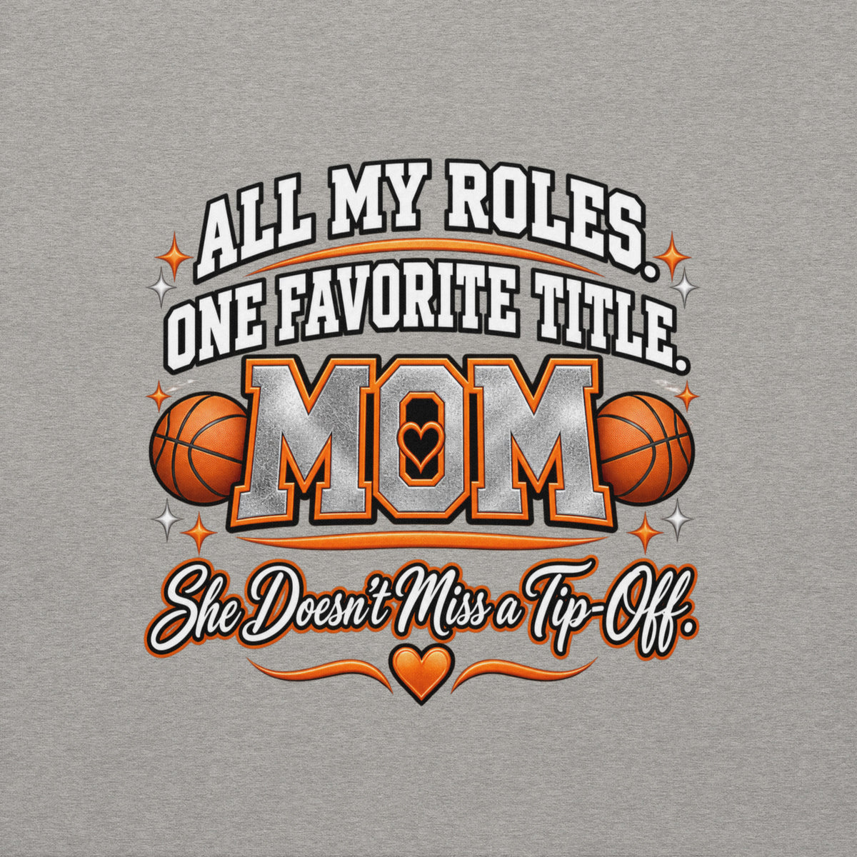 carbon gray Basketball Mom hoodie with "All My Roles" design, white print, back view