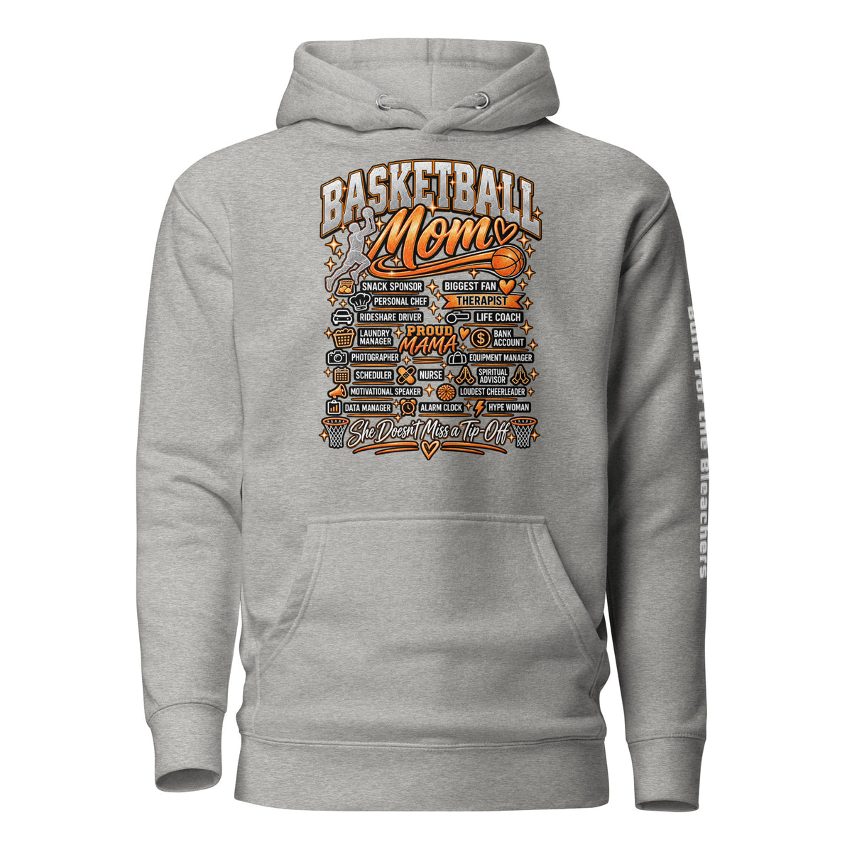 carbon gray Basketball Mom hoodie with "All My Roles" design, white print, front view