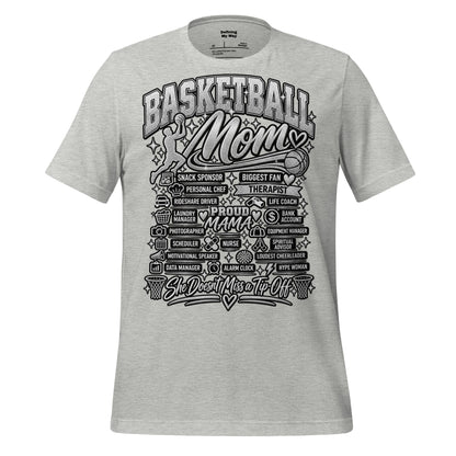 athletic heather Basketball Mom t-shirt with "All My Roles" design, chrome print, front view