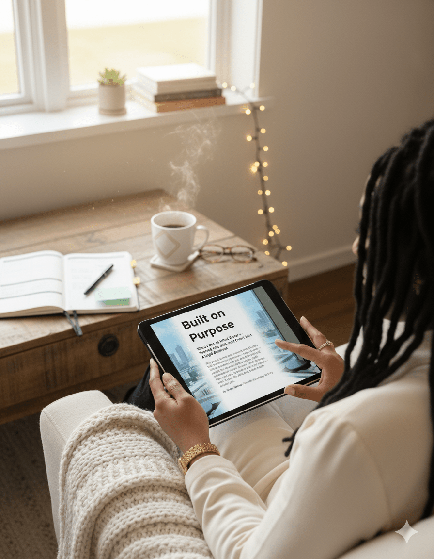 Digital business guide being read on a tablet as part of a step-by-step approach to building a legitimate business.