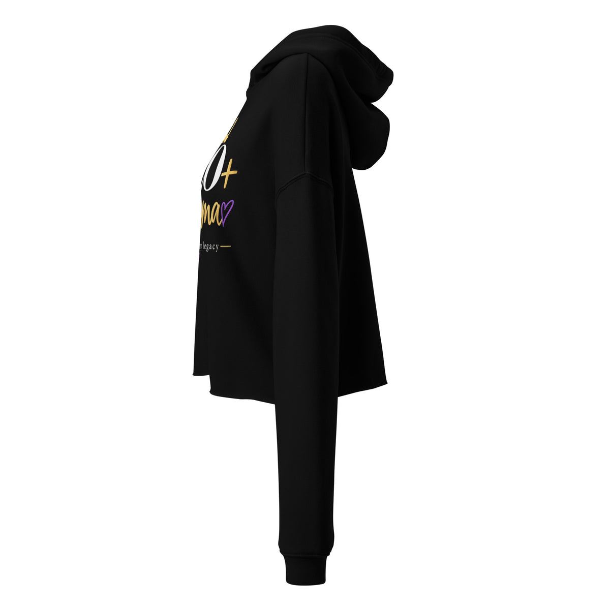 Black CEO + Mama crop hoodie, building my legacy design, left view