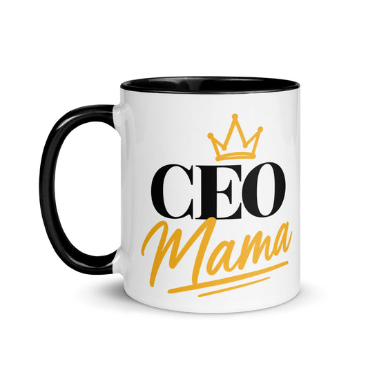 White CEO Mama mug with black inside and handle, 11 oz, left view