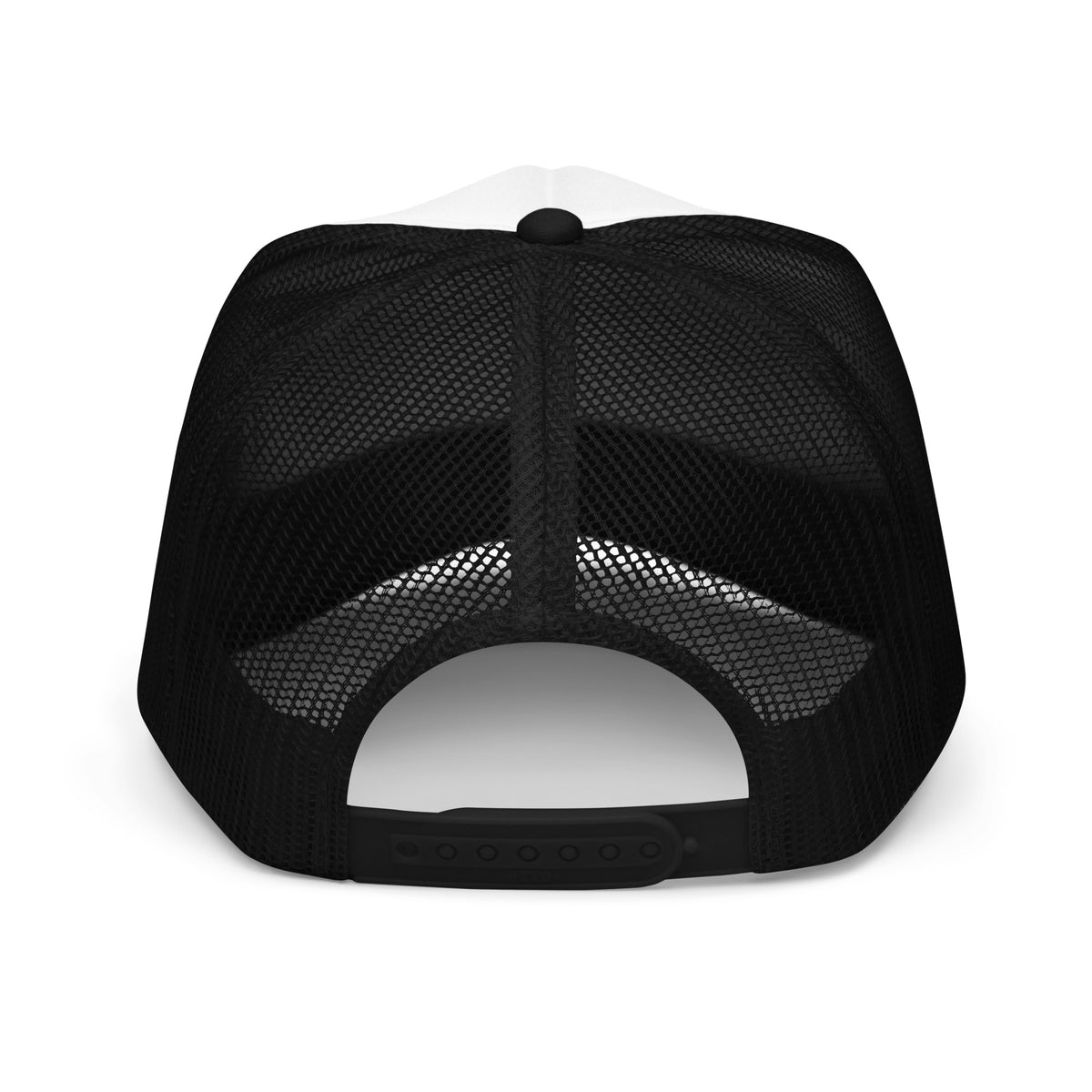 Black and white CEO Mama foam trucker hat, back view
