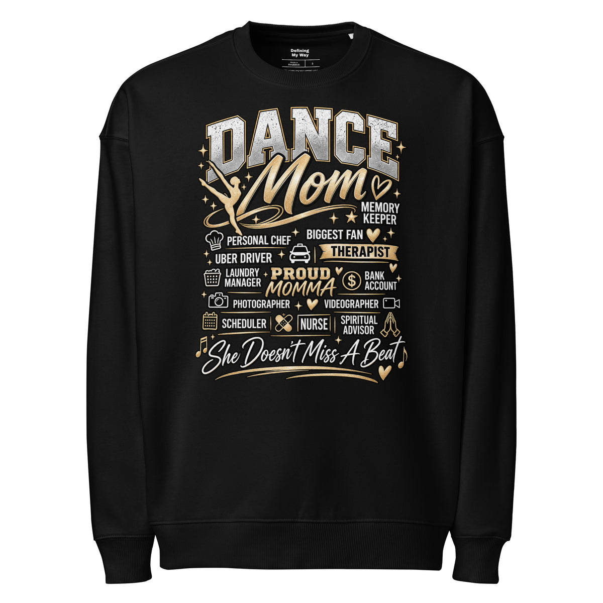 black Dance Mom oversized sweatshirt with "All My Roles" design, alternate front view
