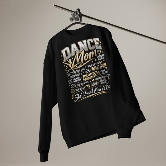 black Dance Mom oversized sweatshirt with "All My Roles" design, front view