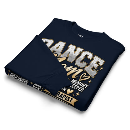 french navy Dance Mom oversized sweatshirt with "All My Roles" design, alternate front view