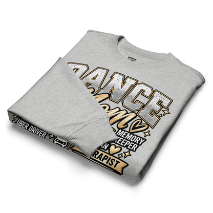 heather grey Dance Mom oversized sweatshirt with "All My Roles" design, alternate front view