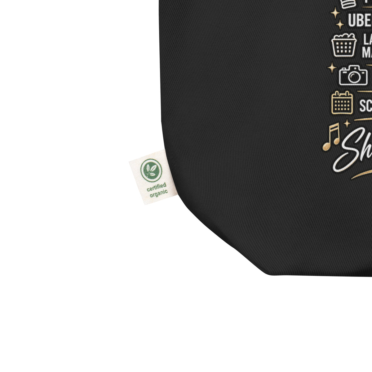 black Dance Mom tote bag with "All My Roles" design, product details