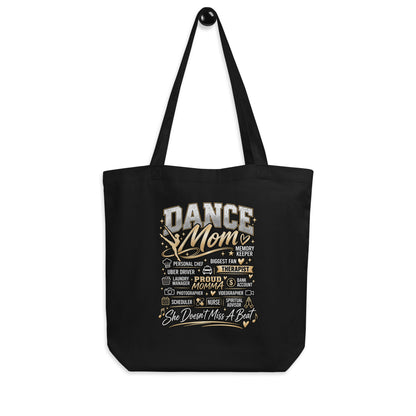 black Dance Mom tote bag with "All My Roles" design, alternate front view