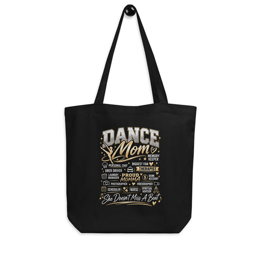 black Dance Mom tote bag with "All My Roles" design, alternate front view