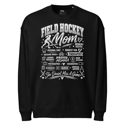black Field Hockey Mom oversized sweatshirt with "All My Roles" design, alternate front view