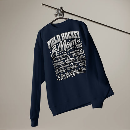 french navy Field Hockey Mom oversized sweatshirt with "All My Roles" design, alternate front view