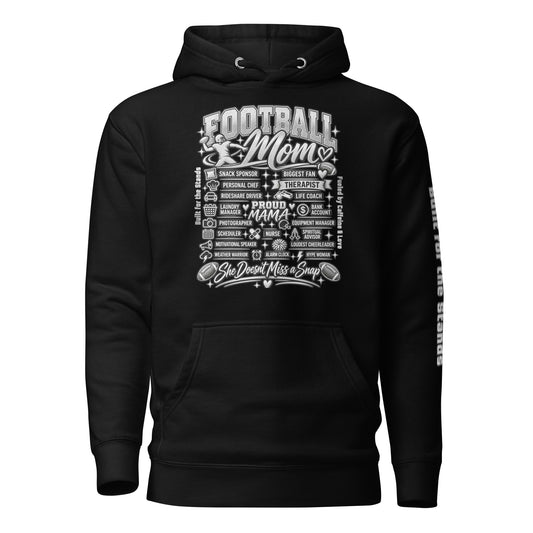 black Football Mom hoodie with "All My Roles" design, neutral print, front view