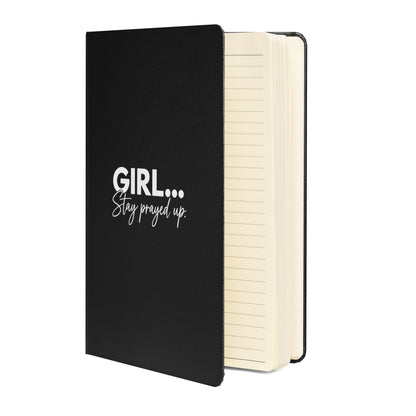 Black hardcover GIRL... Stay Prayed Up prayer journal, alternate front view