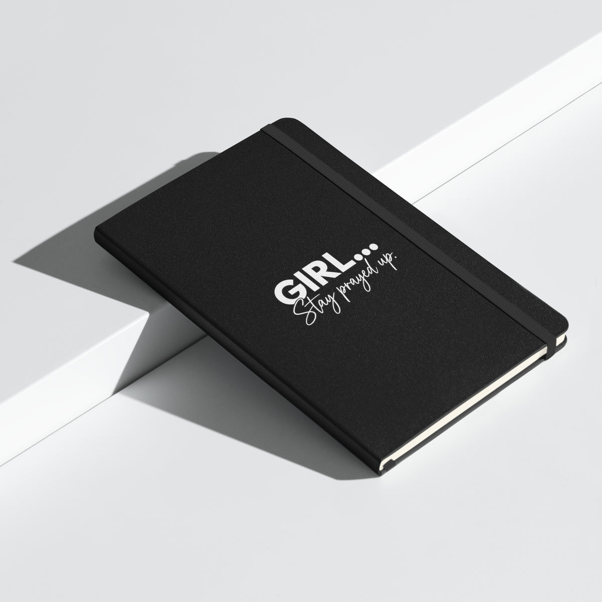 Black hardcover GIRL... Stay Prayed Up prayer journal, alternate front view