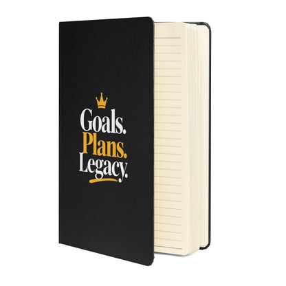 Black hardcover Goals. Plans. Legacy. journal, alternate front view