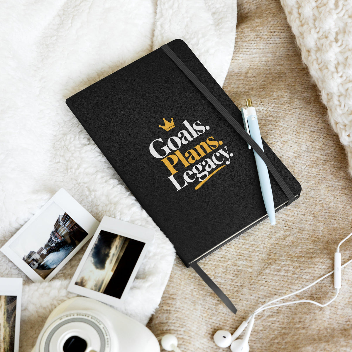 Black hardcover Goals. Plans. Legacy. journal, alternate front view