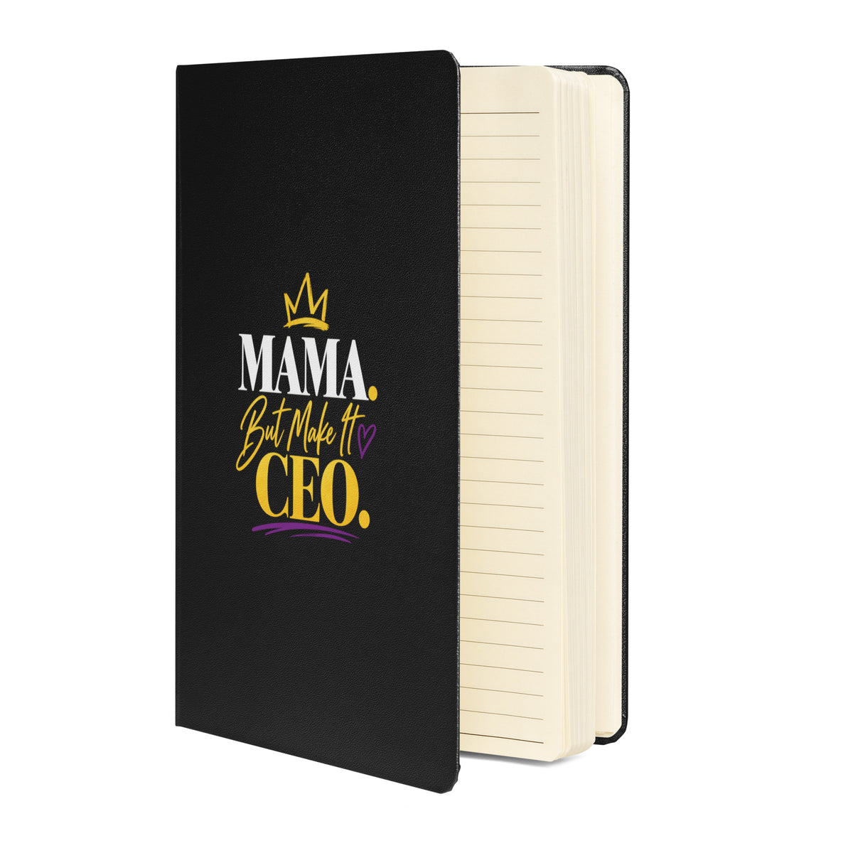 Black hardcover MAMA. But Make It CEO. journal, alternate front view