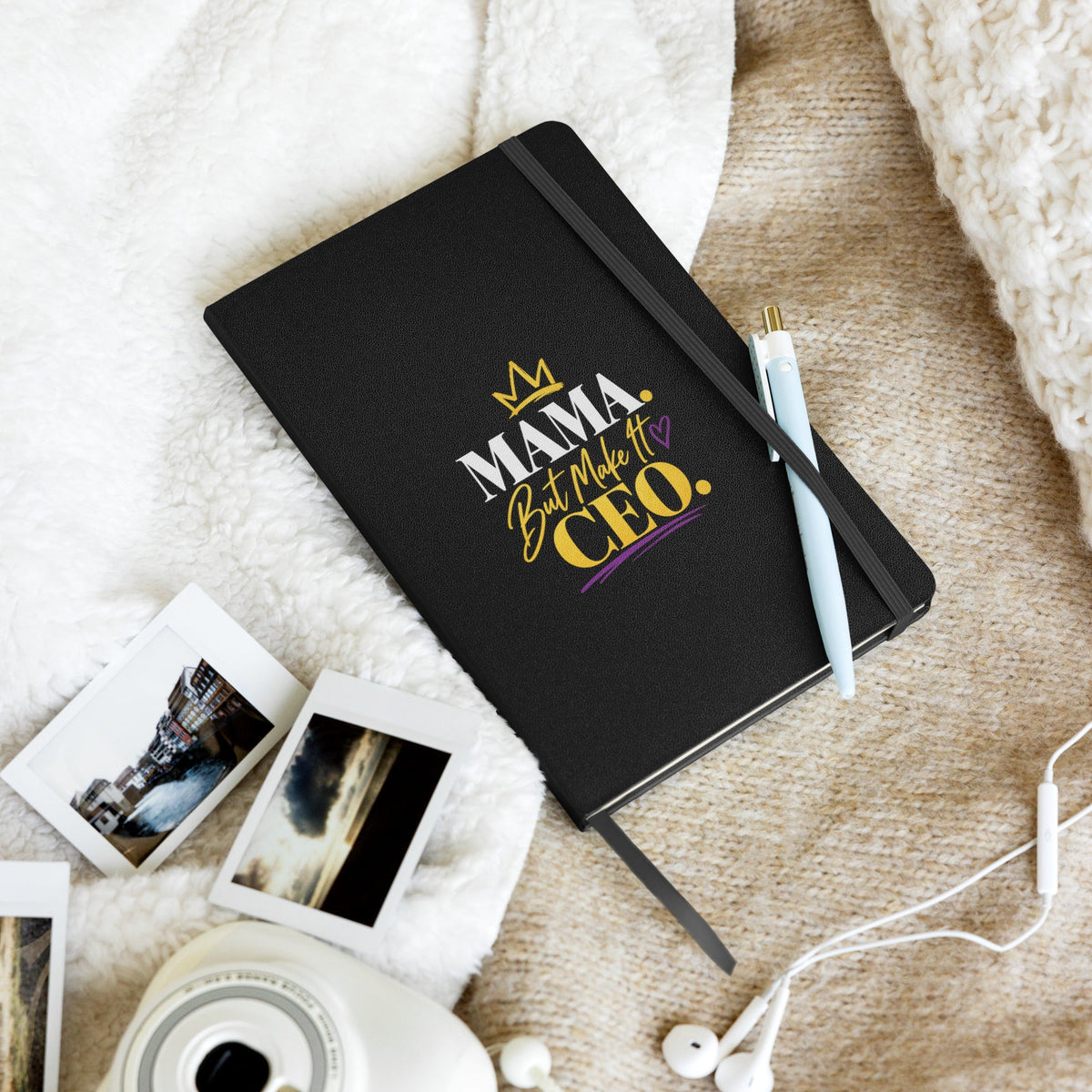 Black hardcover MAMA. But Make It CEO. journal, alternate front view